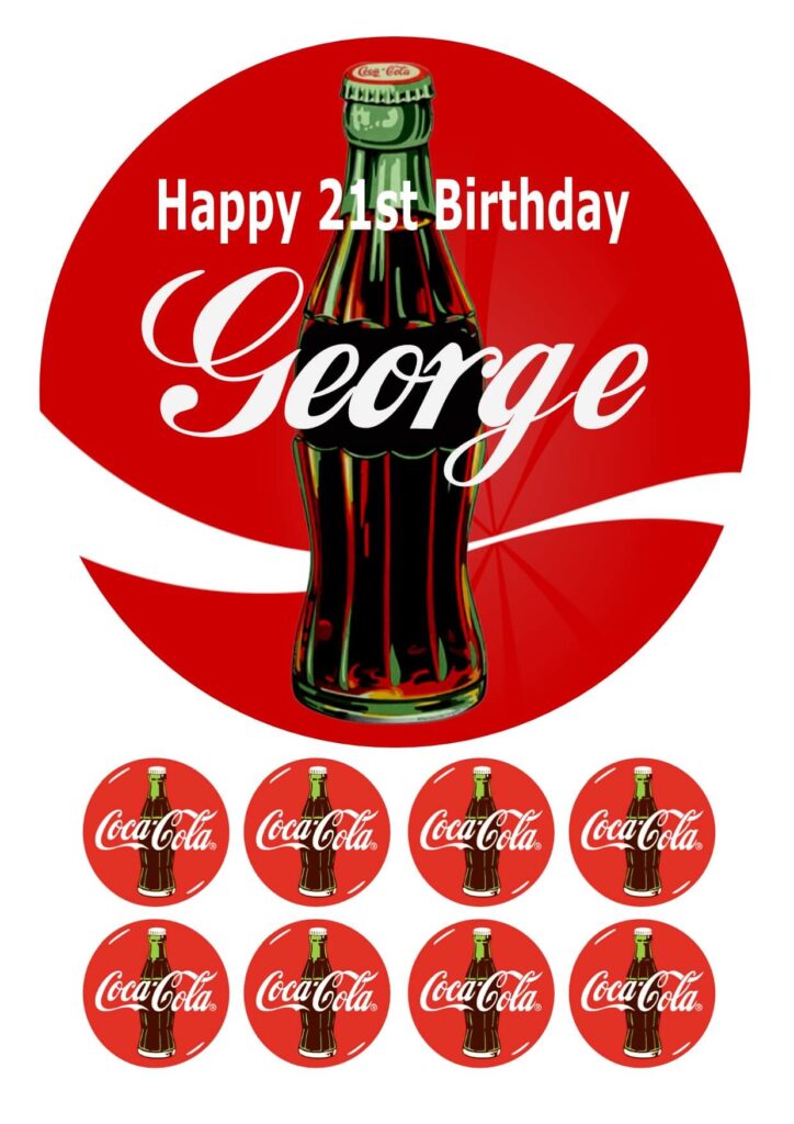 Coca Cola Coke Icing Birthday Cake Topper Cupcake Toppers