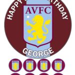 Aston Villa Icing Birthday Cake Topper & 8 Cupcake Toppers