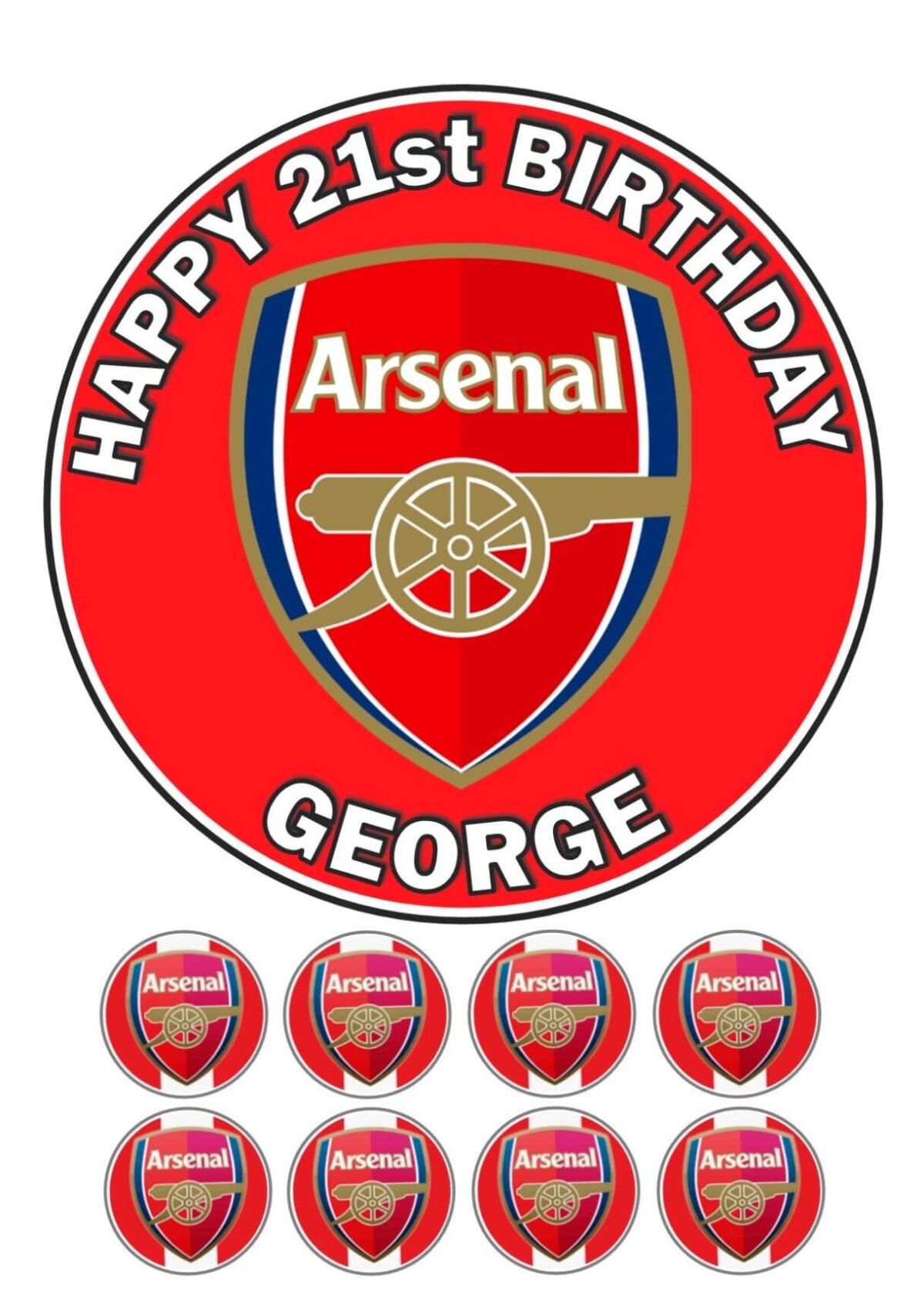 ARSENAL FC ICING BIRTHDAY CAKE TOPPER & CUPCAKES