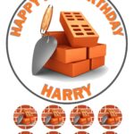 Bricklayer Icing Birthday Cake Topper & 8 Cupcake toppers