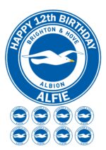 Brighton FC Icing Birthday Cake Topper & 8 Cupcake Toppers