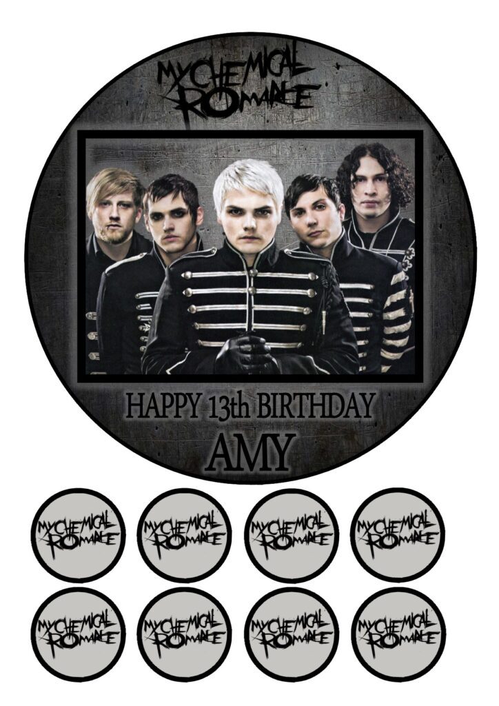 My Chemical Romance Icing Birthday Cake Topper & 8 Cupcake Toppers