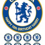 Personalised Chelsea FC Icing Birthday Cake Topper & 8 Cupcake Toppers