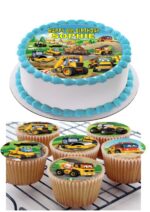 DIGGER JCB ICING BIRTHDAY CAKE TOPPER & 8 CUPCAKES