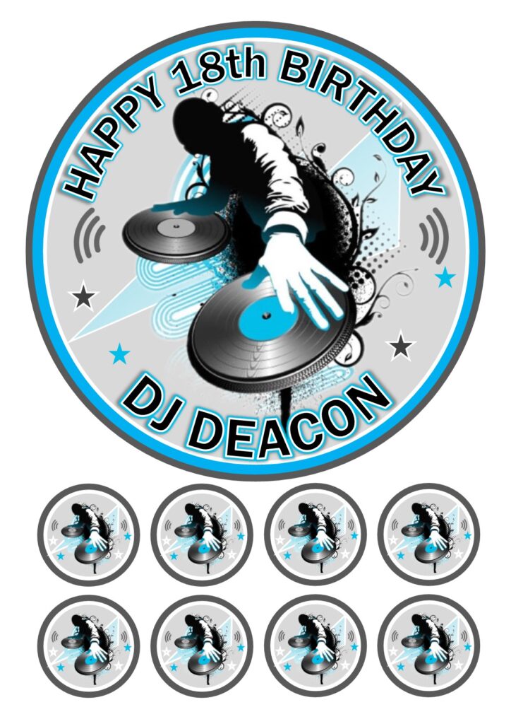 DJ Decks Music Table Personalised Icing Cake Topper