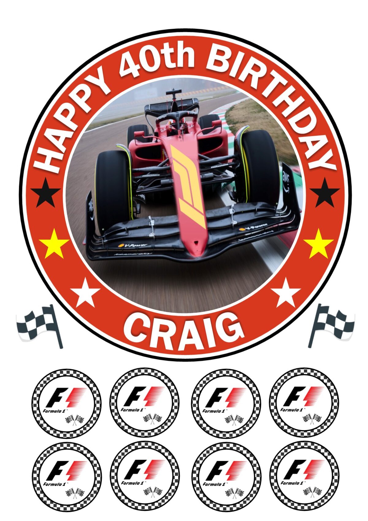 F1 RACING CAR ICING BIRTHDAY CAKE TOPPER