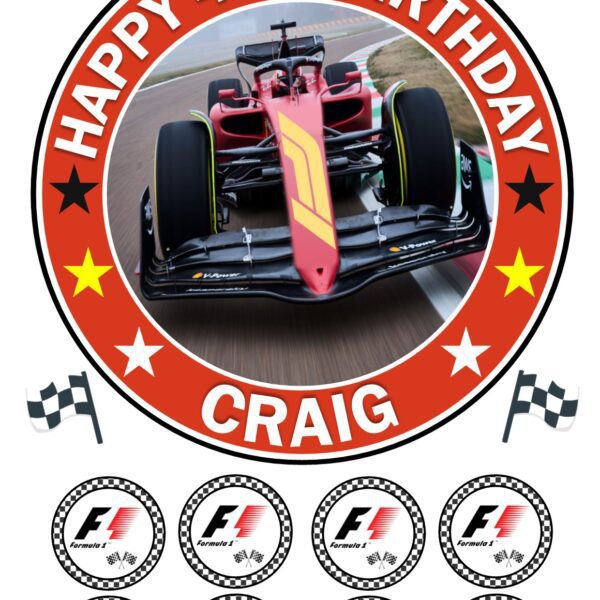 F1 RACING CAR ICING BIRTHDAY CAKE TOPPER