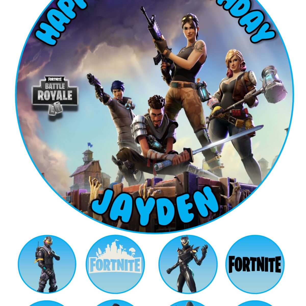 FORTNITE Icing Birthday Cake Topper & 8 Cupcake Toppers
