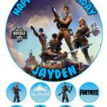 FORTNITE Icing Birthday Cake Topper & 8 Cupcake Toppers