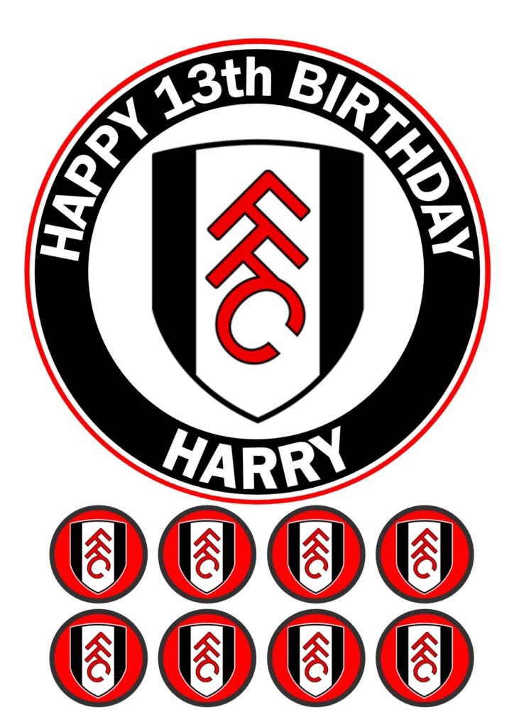 Fulham FC Icing Birthday Cake Topper & 8 Cupcake Toppers