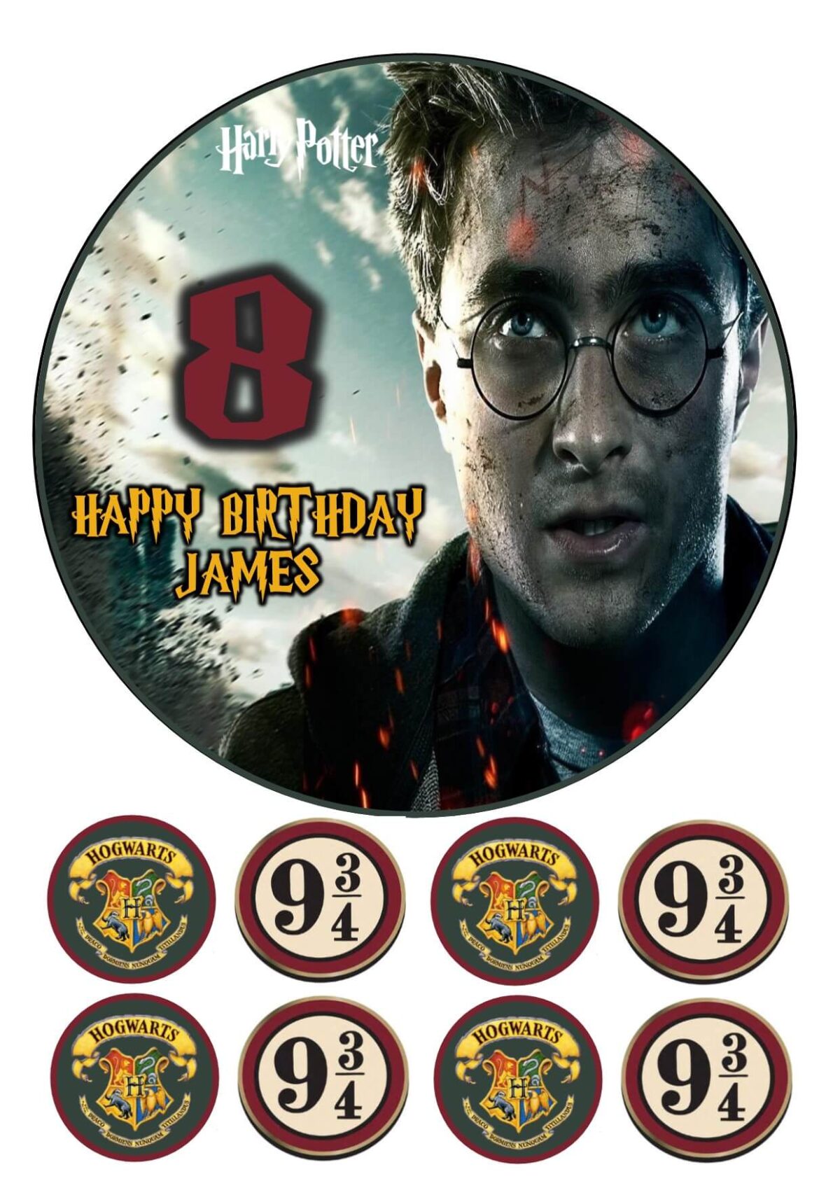 HARRY POTTER ICING BIRTHDAY CAKE TOPPER & CUPCAKES