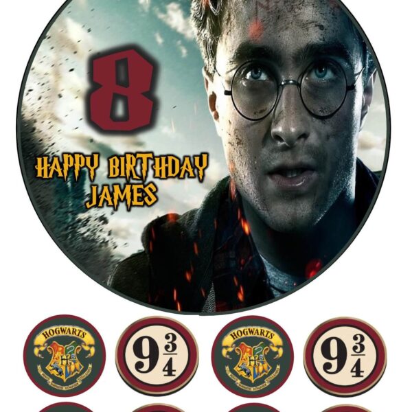 HARRY POTTER ICING BIRTHDAY CAKE TOPPER & CUPCAKES
