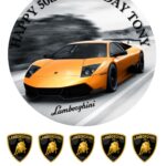 LAMBORGHINI Icing Birthday Cake Topper & 8 Cupcake toppers