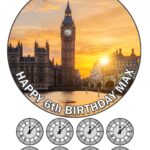 LONDON BIG BEN CLOCK Cake Topper & 8 Cupcake Toppers