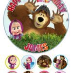 Masha and the Bear Icing Birthday Cake Topper & 8 Cupcake Toppers