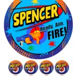 Nerf Gun Icing Birthday Cake Topper & 8 Cupcake Toppers
