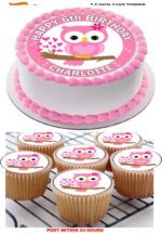 OWL ICING BIRTHDAY CAKE TOPPER & CUPCAKES