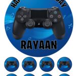 PlayStation Controller Icing Birthday Cake Topper & 8 Cupcake Toppers