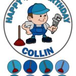 Plumber Handyman Icing Birthday Cake Topper & 8 Cupcake Toppers