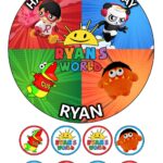 Ryans World Icing Birthday Cake Topper & 8 Cupcake Toppers