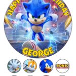 Sonic The Hedgehog Icing Birthday Cake Topper & 8 Cupcake Toppers