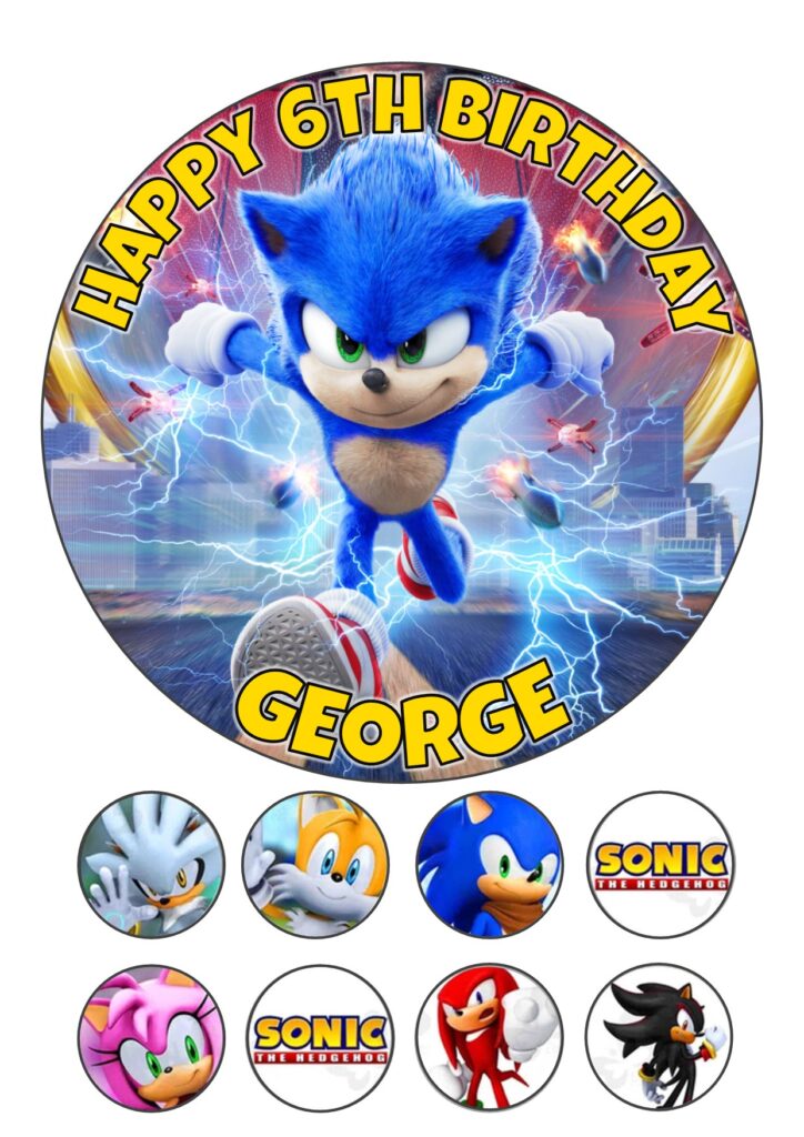 Sonic The Hedgehog Icing Birthday Cake Topper & 8 Cupcake Toppers