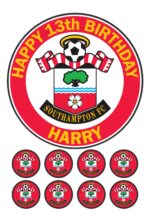 Southampton FC Icing Birthday Cake Topper & 8 Cupcake Toppers