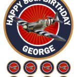 Spitfire Plane Icing Birthday Cake Topper & 8 Cupcake Toppers