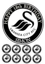 Swansea FC Icing Birthday Cake Topper & 8 Cupcake Toppers