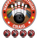 TEN PIN BOWLING Icing Birthday Cake Topper & 8 Cupcake Toppers