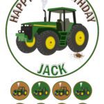 Farm Farmer Tractor Icing Birthday Cake Topper & 8 Cupcake Toppers