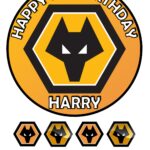 WOLVES FC Icing Birthday Cake Topper & 8 Cupcake Toppers