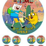 adventure time ICING BIRTHDAY CAKE TOPPER & CUPCAKES
