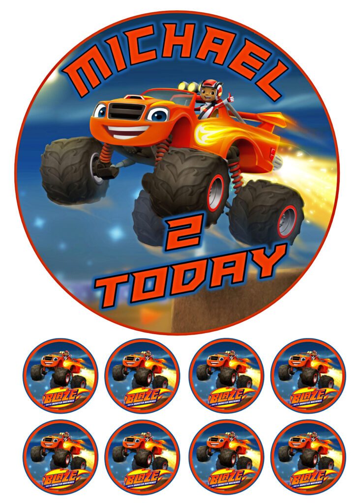 Blaze and the Monster Machines Icing Birthday Cake Topper &amp; 8 Cupcake ...