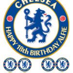 Chelsea FC Icing Birthday Cake Topper & 8 Cupcake Toppers