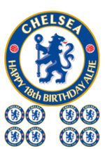Chelsea FC Icing Birthday Cake Topper & 8 Cupcake Toppers