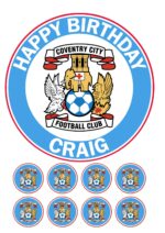 Coventry City FC Icing Birthday Cake Topper & 8 Cupcake Toppers