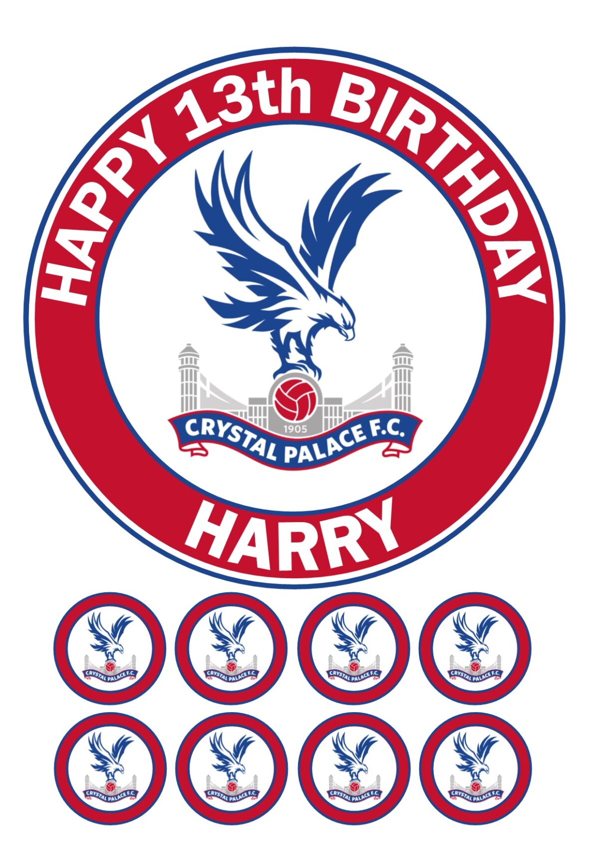 crystal palace FC ICING BIRTHDAY CAKE TOPPER & CUPCAKES