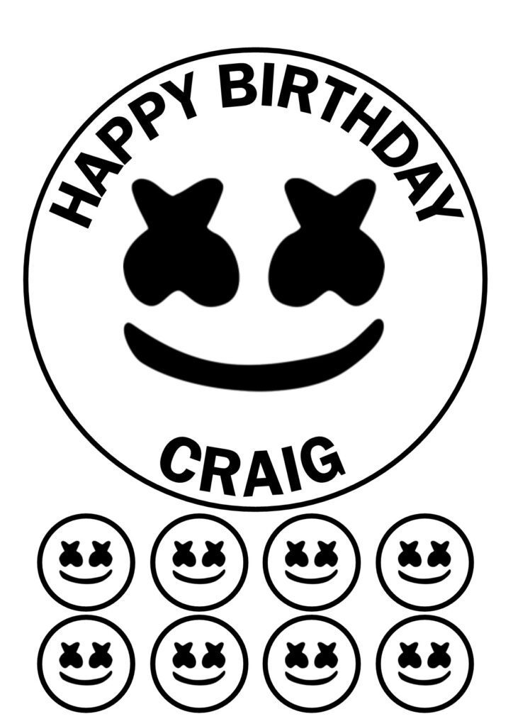 DJ Marshmello Icing Birthday Cake Topper & 8 Cupcake Toppers