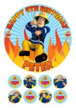 FIREMAN SAM ICING BIRTHDAY CAKE TOPPER & CUPCAKES