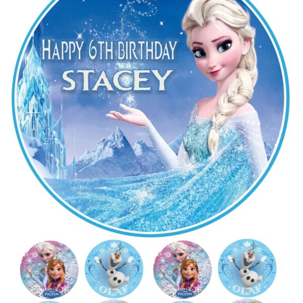 DISNEY FROZEN ICING BIRTHDAY CAKE TOPPER & CUPCAKES