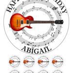 Guitar & Music Notes Icing Birthday Cake Topper & 8 Cupcake Toppers