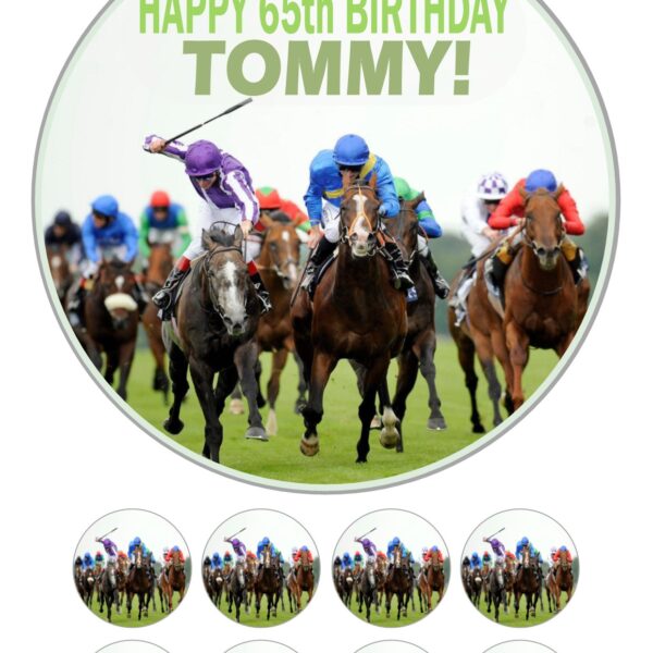 HORSE RACING ICING BIRTHDAY CAKE TOPPER