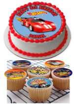 HOT WHEELS ICING BIRTHDAY CAKE TOPPER & CUPCAKES