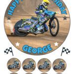 Speedway Motorbike Icing Birthday Cake Topper & 8 Cupcake Toppers