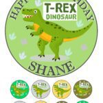 T-Rex Tyrannosaurus Dinosaur Icing Birthday Cake Topper & 8 Cupcake Toppers