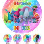 Trolls Icing Birthday Cake Topper & 8 Cupcake Toppers
