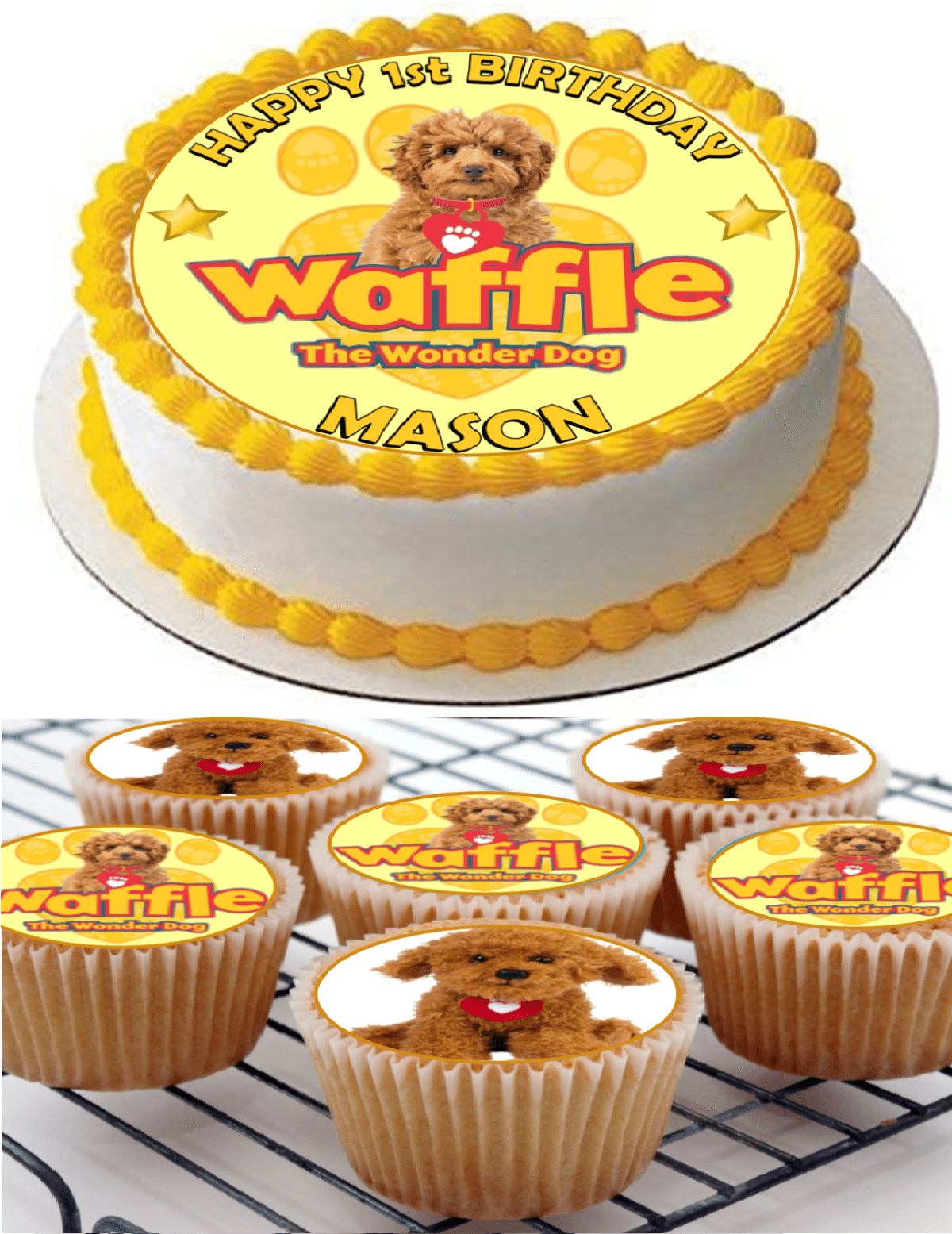 WAFFLE THE WONDER DOG ICING BIRTHDAY CAKE TOPPER CUPCAKES