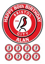 Bristol City FC Icing Birthday Cake Topper & 8 Cupcake Toppers
