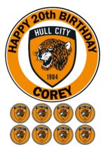 Hull City FC Icing Birthday Cake Topper & 8 Cupcake Toppers